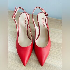 Stelle Italy Red Leather Slingback Heels | Pointed Toe Pumps Size US 5.5 (EU 35)